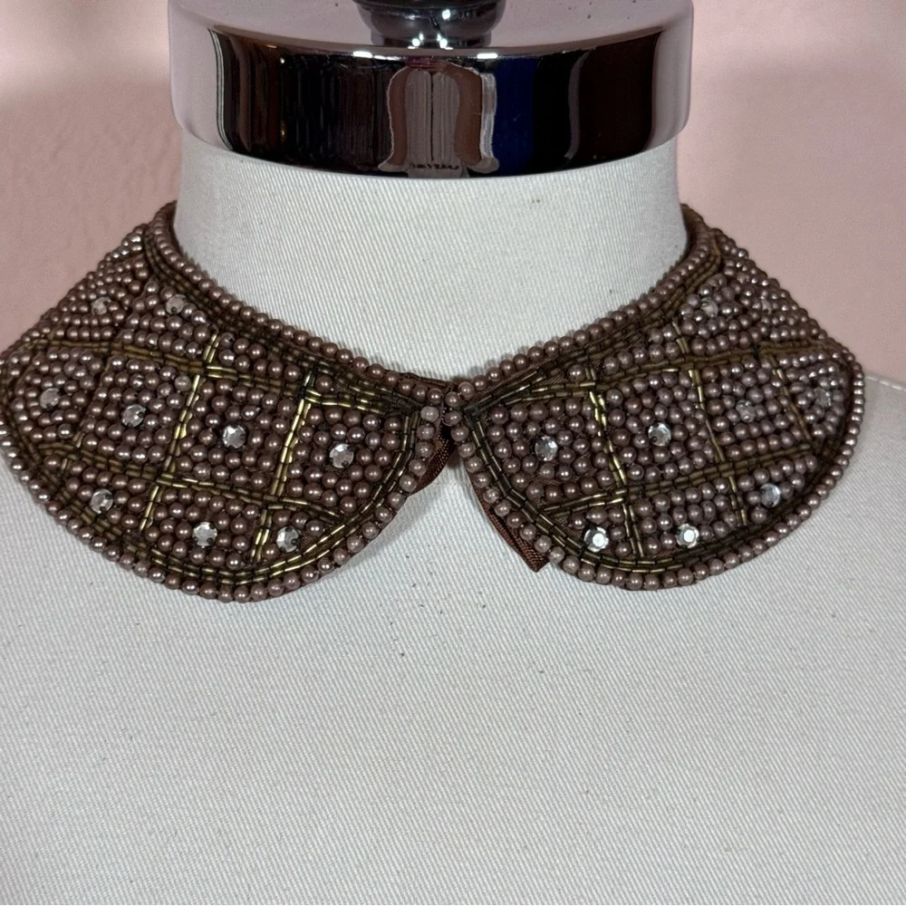 Vintage Antique Deco Retro brown Glass pearl Peter Pan Collar 1940’s 50’s - Picture 3 of 17